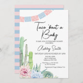 ピンクブルーサボタコスベビーの赤ちゃんシャワー 招待状 (正面/裏面)