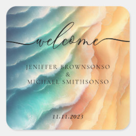 ピンクブルーサンド海ビーチシグネチャーサン スクエアシール