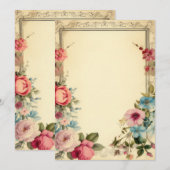 ピンクブルーシャビーヴィンテージアンティークフローラ文具 ノートカード (正面/裏面)