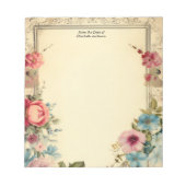 ピンクブルーシャビーヴィンテージアンティークフローラ文具 ノートパッド (正面)