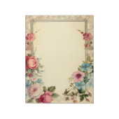 ピンクブルーシャビーヴィンテージアンティークフローラ文具 ノートパッド (回転)