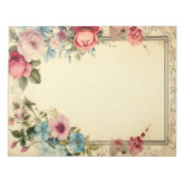 ピンクブルーシャビーヴィンテージアンティークフローラ文具 ノートパッド (正面)