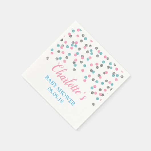 ピンクブルーシルバードットベビーシャワーナプキンズ スタンダードカクテルナプキン (角)