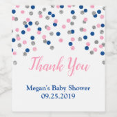 ピンクブルーシルバードットベビーシャワーボトルラベル ワインラベル (シングルラベル)