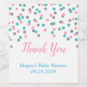 ピンクブルーシルバードットベビーシャワーボトルラベル ワインラベル (シングルラベル)