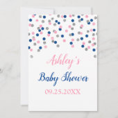 ピンクブルーシルバー紙吹雪男女別リビールシャワー 招待状 (正面)
