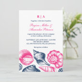 ピンクブルーシーシェルビーチ結婚式招待状 招待状 (スタンド正面)