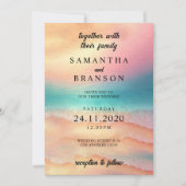 ピンクブルーシーモダン海ビーチサンドウォーター色 招待状 (正面)