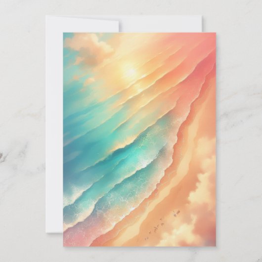 ピンクブルーシーモダン海ビーチサンドウォーター色 招待状 (裏面)