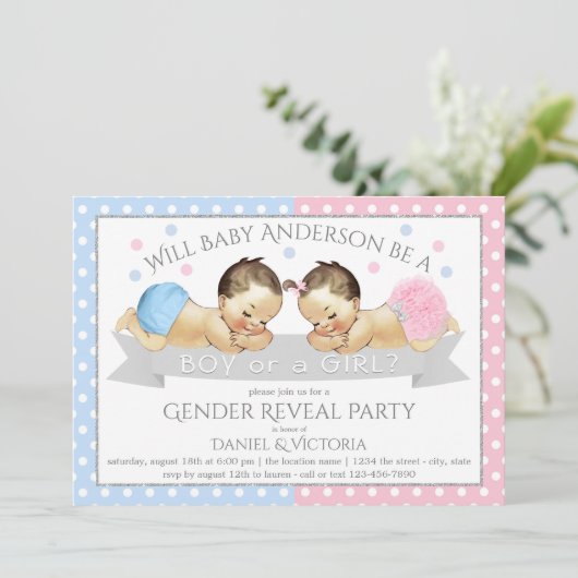 ピンクブルージェンダーの表示ベビーシャワー招待状 招待状 (スタンド正面)