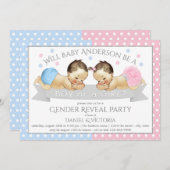 ピンクブルージェンダーの表示ベビーシャワー招待状 招待状 (正面/裏面)