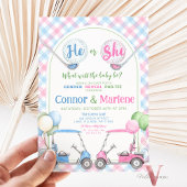 ピンクブルージェンダーリビールゴルフパー – ティー赤ちゃんシャワー 招待状