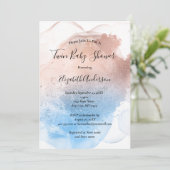 ピンクブルースプラッシュ男の赤ちゃんガールツインズベビーシャワー 招待状 (スタンド正面)