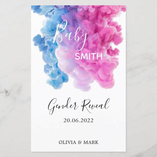 ピンクブルースモークジェンダー表示パーティーフードメニュー (裏面)