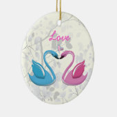 ピンクブルースワンラブハートカップル記念オーナメント セラミックオーナメント (右)