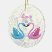ピンクブルースワンラブハートカップル記念オーナメント セラミックオーナメント (左)