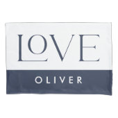 ピンクブルーセリフの愛タイポグラフィ モダン 枕カバー (正面左)