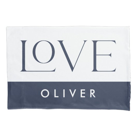 ピンクブルーセリフの愛タイポグラフィ モダン 枕カバー (正面左)