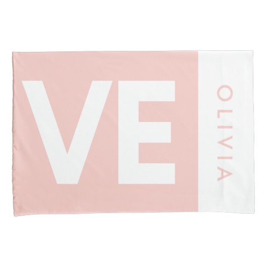 ピンクブルーセリフの愛タイポグラフィ モダン 枕カバー (正面右)