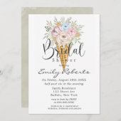 ピンクブルーセージのアイスクリームコーンブライダルシャワー 招待状 (正面/裏面)