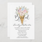 ピンクブルーセージのアイスクリームコーンブライダルシャワー 招待状 (正面/裏面)