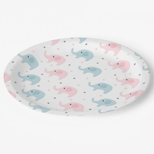 ピンクブルーゾウ赤ちゃんガールボーイ赤ちゃんシャワー ペーパープレート (アングル)