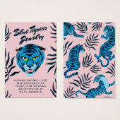 ピンクブルータイガー熱帯葉のカッコいいイヤリングカード (正面&裏面)