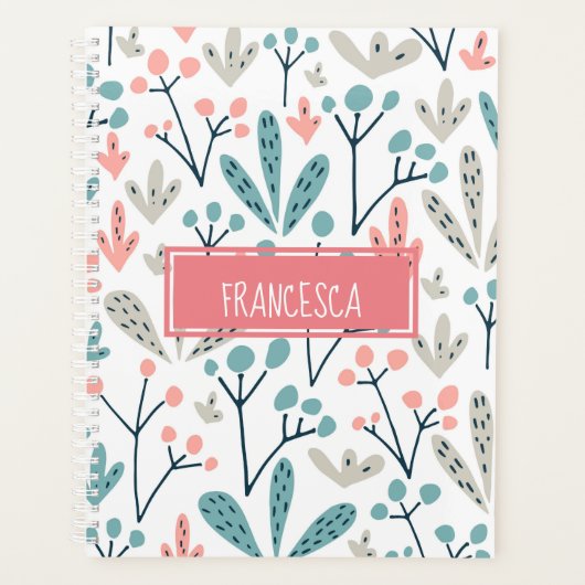 ピンクブルータン抽象芸術フローラルパターンモノグラム プランナー手帳 (正面)