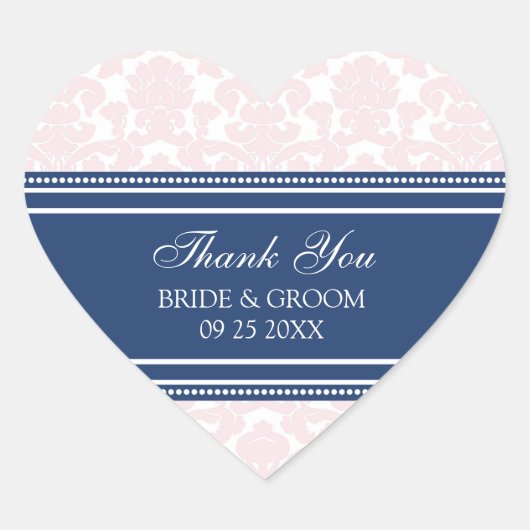 ピンクブルーダマスクサンキュー結婚式の引き出物ラベル ハートシール (正面)