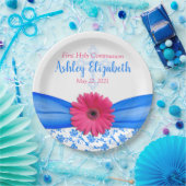 ピンクブルーダマスクデイジーファーストコミュニオン ペーパープレート (パーティー)