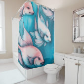 ピンクブルーチョークスケッチ魚 シャワーカーテン (インサイチュ)