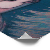 ピンクブルーチョークスケッチ魚 ポスター (角)