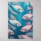 ピンクブルーチョークスケッチ魚 ポスター (正面)