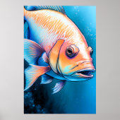 ピンクブルーチョークスケッチ魚 ポスター (正面)