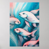 ピンクブルーチョークスケッチ魚 ポスター (正面)