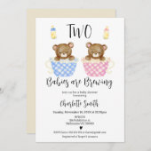 ピンクブルーツインズツイン2ベビー醸造ベビーシャワー 招待状 (正面/裏面)