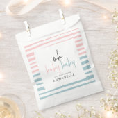 ピンクブルーツインベビーシャワータイポグラフィ モダン フェイバーバッグ (クリップ留めされた状態)