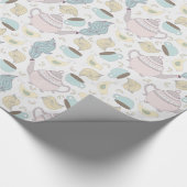 ピンクブルーティーポットティーカップ白 ラッピングペーパー (角)