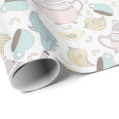 ピンクブルーティーポットティーカップ白 ラッピングペーパー (ロールコーナー)