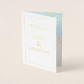 ピンクブルーティール(緑がかった色)ウォーターカラー結婚紙吹雪の金ゴールド 箔カード (正面)