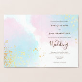 ピンクブルーティール(緑がかった色)水彩名結婚の金ゴールド 箔カード (内部)