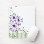 ピンクブルーデイジーフラワーグリーンギンガム マウスパッド (マウス)