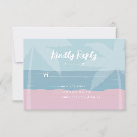 ピンクブルートロピカルビーチパームツリーズバルミツワー 出欠カード (正面)