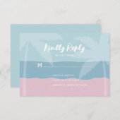 ピンクブルートロピカルビーチパームツリーズバルミツワー 出欠カード (正面/裏面)