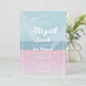 ピンクブルートロピカルビーチパームツリーズバルミツワー 招待状 (スタンド正面)