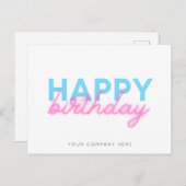 ピンクブルーネオン白熱［赤熱］光を放つビジネス誕生日 ポストカード (正面/裏面)