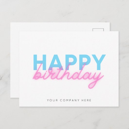 ピンクブルーネオン白熱［赤熱］光を放つビジネス誕生日 ポストカード (正面/裏面)