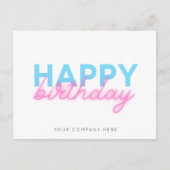 ピンクブルーネオン白熱［赤熱］光を放つビジネス誕生日 ポストカード (正面)