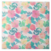 ピンクブルーハンド絵を描フローラガーリーデザイン タイル (正面)