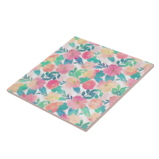 ピンクブルーハンド絵を描フローラガーリーデザイン タイル (側面)